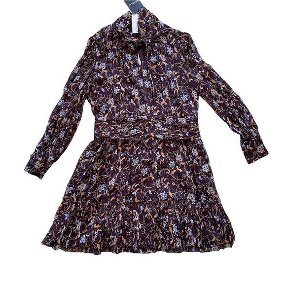 Nicholas Gemma Chiffon Mini Dress Pleated Keyhole Cutout Jasmine Floral 14 NWT - Picture 2 of 12